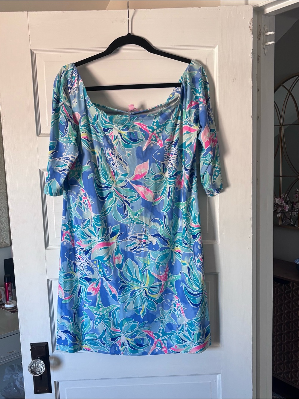 Lilly Pulitzer Laurana Off Shoulder Dress Bennet Blue Celestial Seas - XL